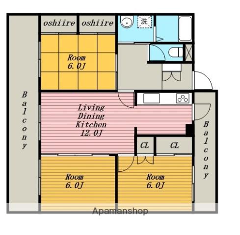 ディアコート貴船(3LDK/1階)の間取り写真