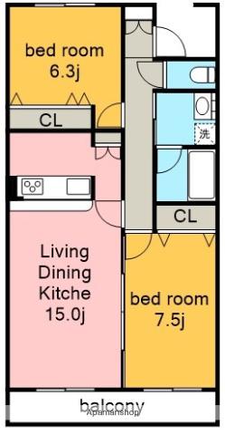 コーポハルラサン(2LDK/1階)の間取り写真
