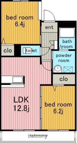 フォレストスクエア シバタ(2LDK/4階)の間取り写真