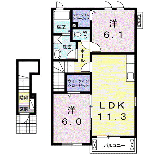 イマジュリーⅠ号館(2LDK/2階)の間取り写真