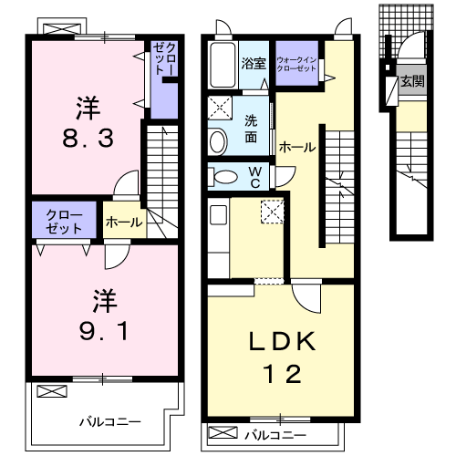 イマーブル東光(2LDK/2階)の間取り写真