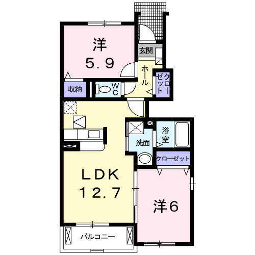ガーデンヒル西里(2LDK/1階)の間取り写真