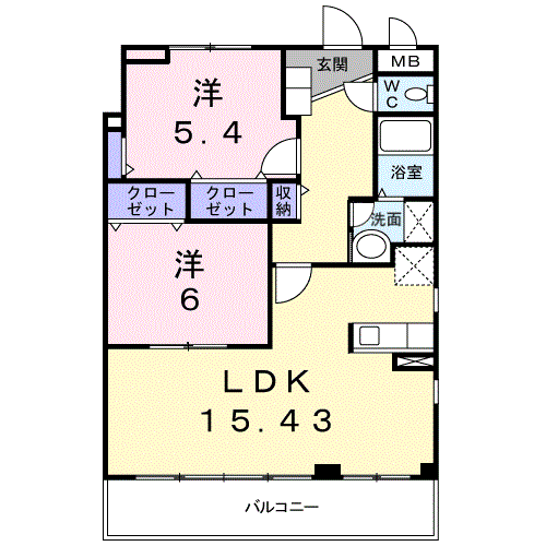 WEALTH CRANE(2LDK/4階)の間取り写真