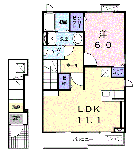 ソレイユ苗代(1LDK/2階)の間取り写真