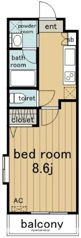 イースタンヒルズ本郷駅前(1K/4階)の間取り写真