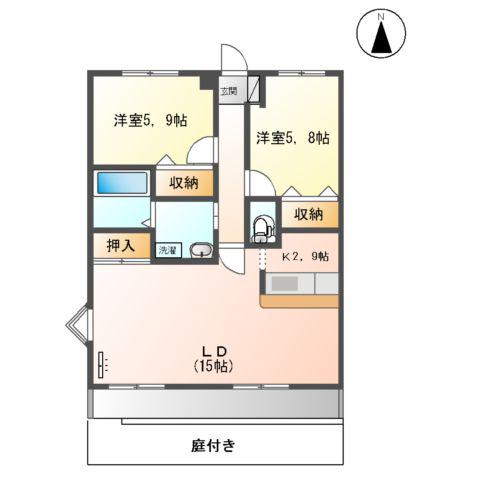 ヒルズ牧の池(2LDK/1階)の間取り写真