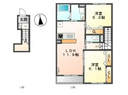 レラツィオーネ A棟(2LDK/2階)の間取り写真