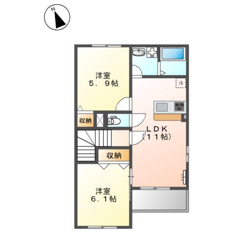 アリエス・山の田(2LDK/2階)の間取り写真