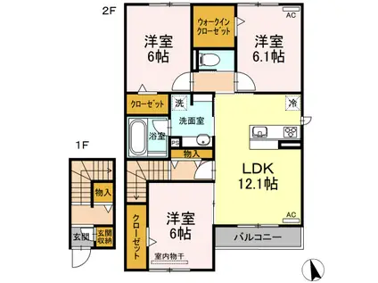 サンセールS(3LDK/2階)の間取り写真