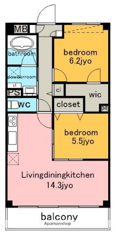 シャルム本郷(2LDK/1階)の間取り写真