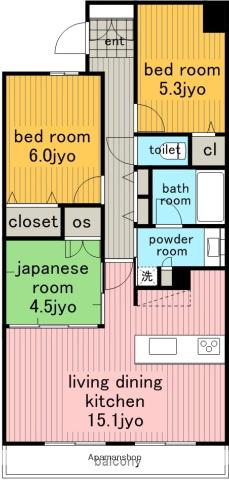 ダイアパレス上社駅前(3LDK/9階)の間取り写真