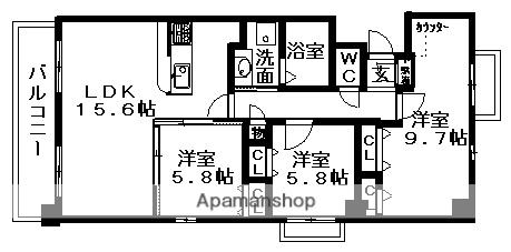 AZALEEUEZONO(3LDK/2階)の間取り写真