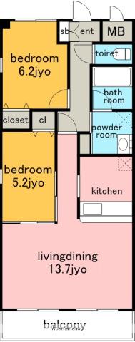 メープルコート(2LDK/3階)の間取り写真