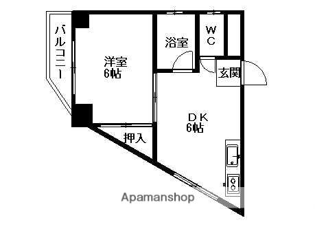 品川ビル(1DK/2階)の間取り写真