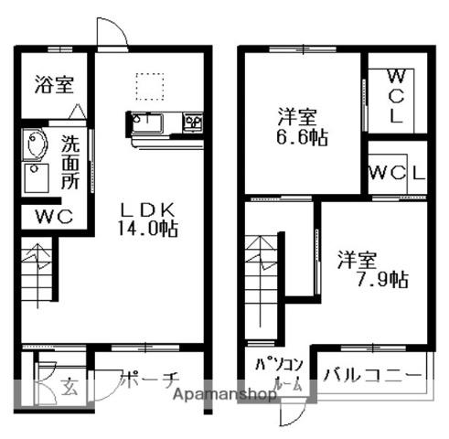 カーサ・ルーチェ(2LDK/1階)の間取り写真