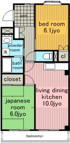 メルヴェーユK(2LDK/1階)の間取り写真