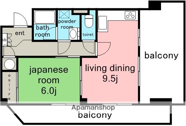 エクセリーヌ本地(1LDK/5階)の間取り写真