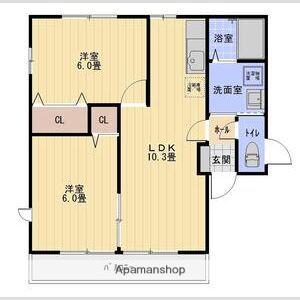 マジェスティーB棟(2LDK/2階)の間取り写真