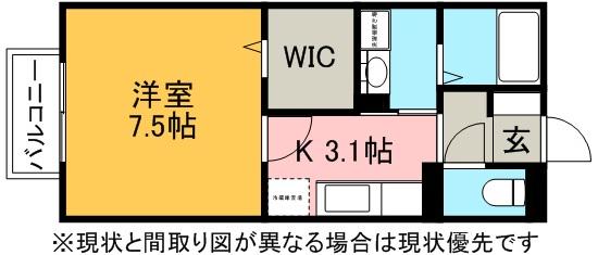 カーサベッラ(1K/1階)の間取り写真