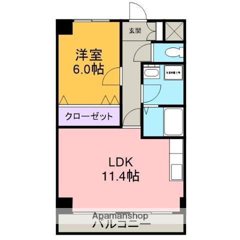 名鉄豊田線 浄水駅 徒歩10分 6階建 築25年(1LDK/1階)の間取り写真