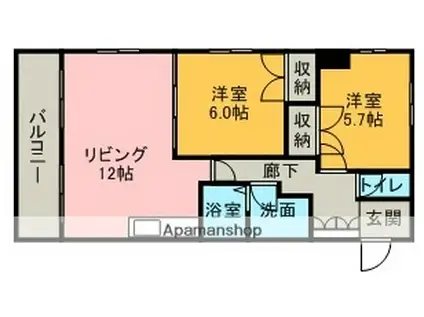 名鉄豊田線 浄水駅 徒歩10分 6階建 築24年(2LDK/5階)の間取り写真