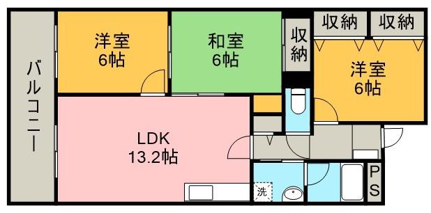 ビューラーあけぼの(3LDK/2階)の間取り写真