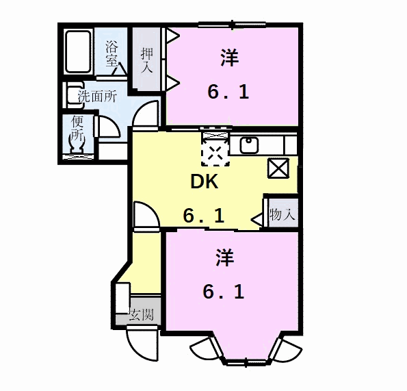 ラヴニールⅡ(2DK/1階)の間取り写真