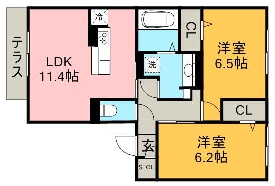 ファミーユ B棟(2LDK/1階)の間取り写真