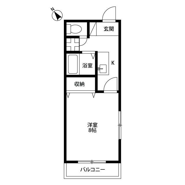 プレジールデュオⅠ(1K/2階)の間取り写真
