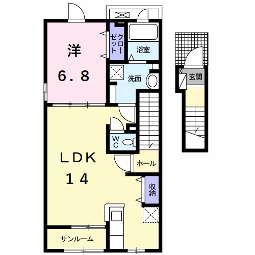 メゾンヌフファミーエⅣ(1LDK/2階)の間取り写真