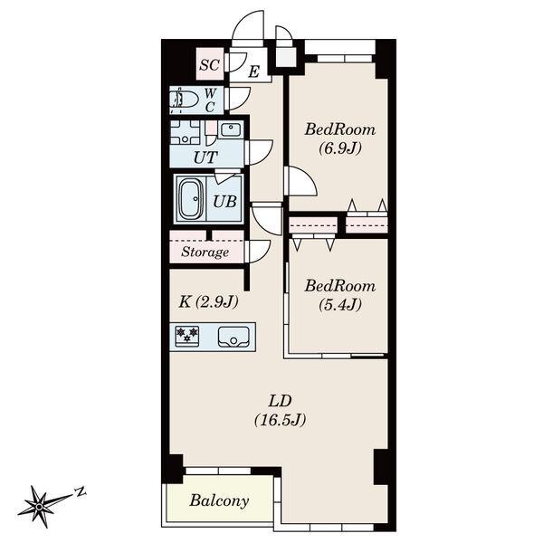S-RESIDENCE神沢AFFORD(2LDK/5階)の間取り写真