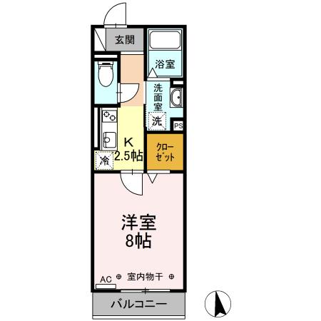 GRAND D-ROOM月見(1K/2階)の間取り写真