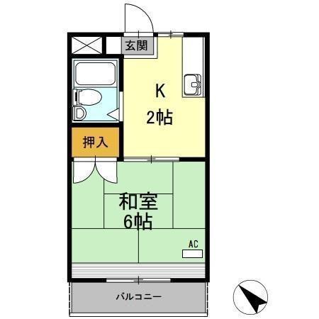 レイクグリーン三好 B棟(1K/2階)の間取り写真