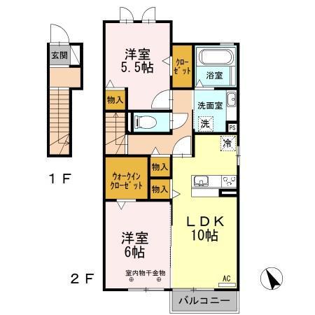 ZILLION B棟(2LDK/2階)の間取り写真