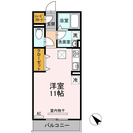 ベッロ・ルーチェ IV(ワンルーム/1階)の間取り写真