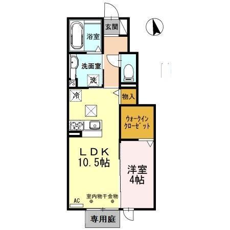 サンシャインヒルズM B棟(1LDK/1階)の間取り写真