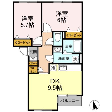 スプリングベル(2DK/2階)の間取り写真