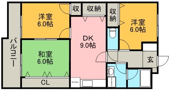 ミヤマヒルズ(3LDK/3階)の間取り写真