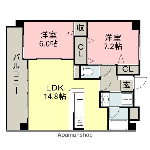 グランシャトー(2LDK/5階)の間取り写真
