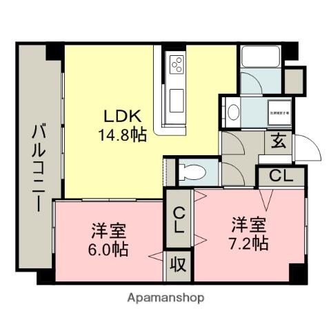 グランシャトー(2LDK/5階)の間取り写真