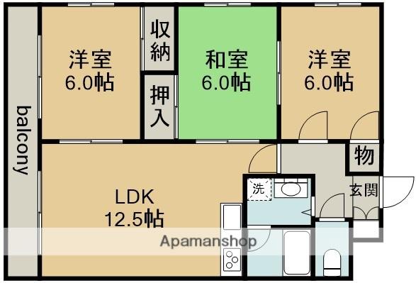 ハイツ林島(3LDK/4階)の間取り写真