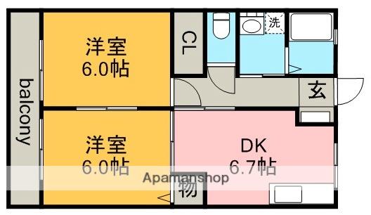 中央本線 高蔵寺駅 徒歩6分 2階建 築23年(2DK/2階)の間取り写真