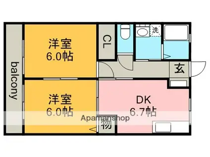 中央本線 高蔵寺駅 徒歩6分 2階建 築23年(2DK/2階)の間取り写真
