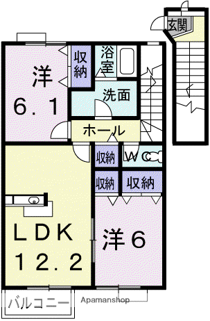 プラシード・カーサⅡ(2LDK/2階)の間取り写真