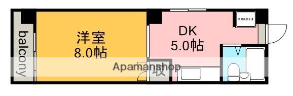 MSビル(1DK/5階)の間取り写真