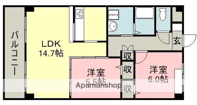 CRECER ウエスト(2LDK/2階)の間取り写真