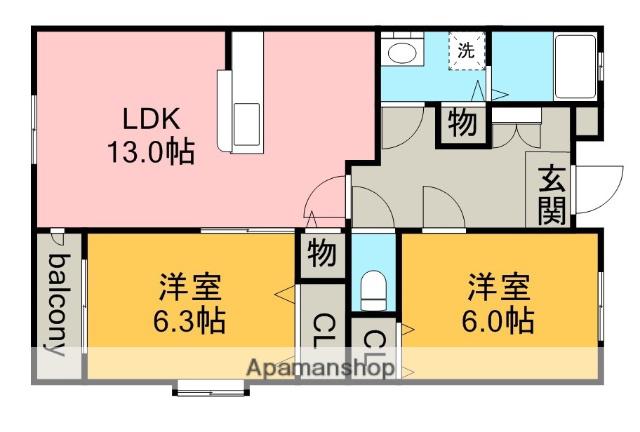 グランコートⅡ(2LDK/1階)の間取り写真
