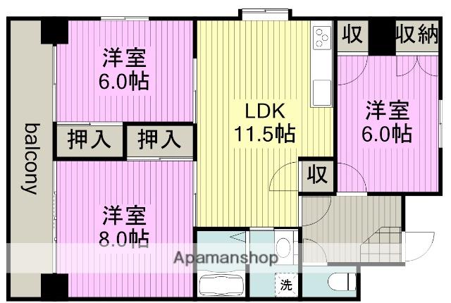 グランド-ル須崎(3LDK/4階)の間取り写真
