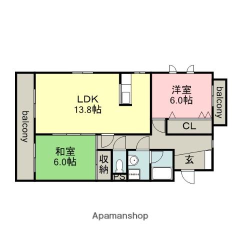 ウイング原科(2LDK/4階)の間取り写真