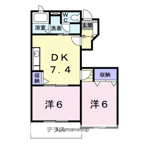 バ-シア堀ノ内Ⅱ(2DK/1階)の間取り写真